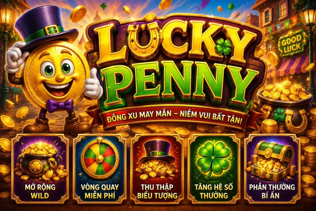 Đài phun nước cổ rực sáng đồng xu đồng trong game FC88 LUCKY PENNY