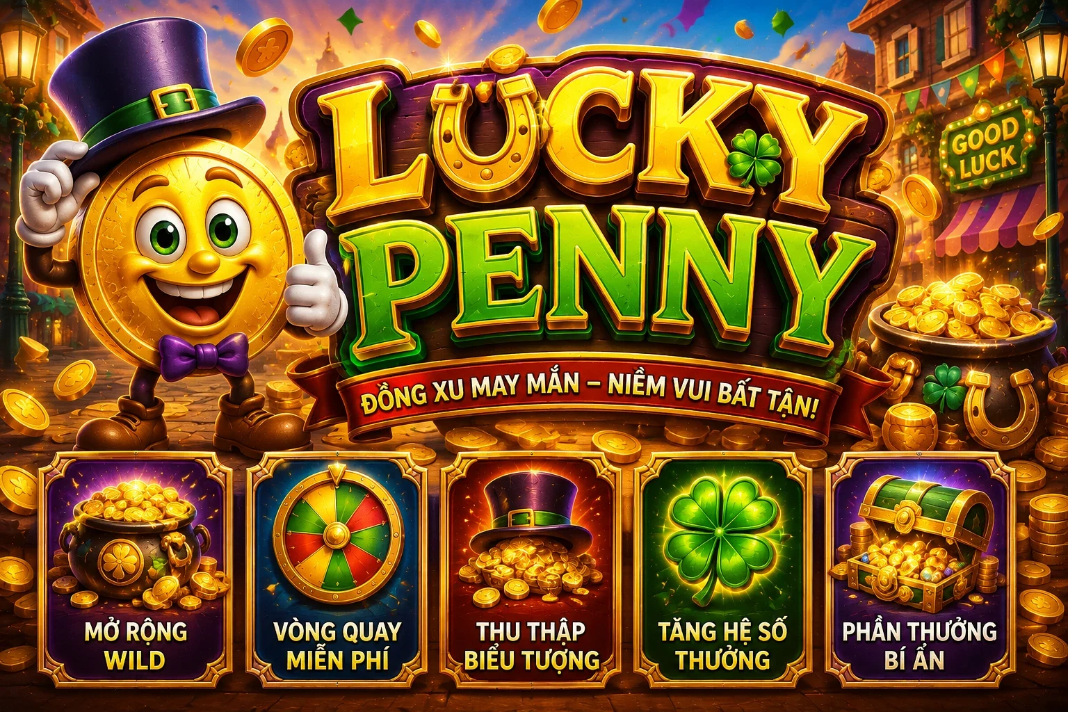 Đài phun nước cổ rực sáng đồng xu đồng trong game FC88 LUCKY PENNY