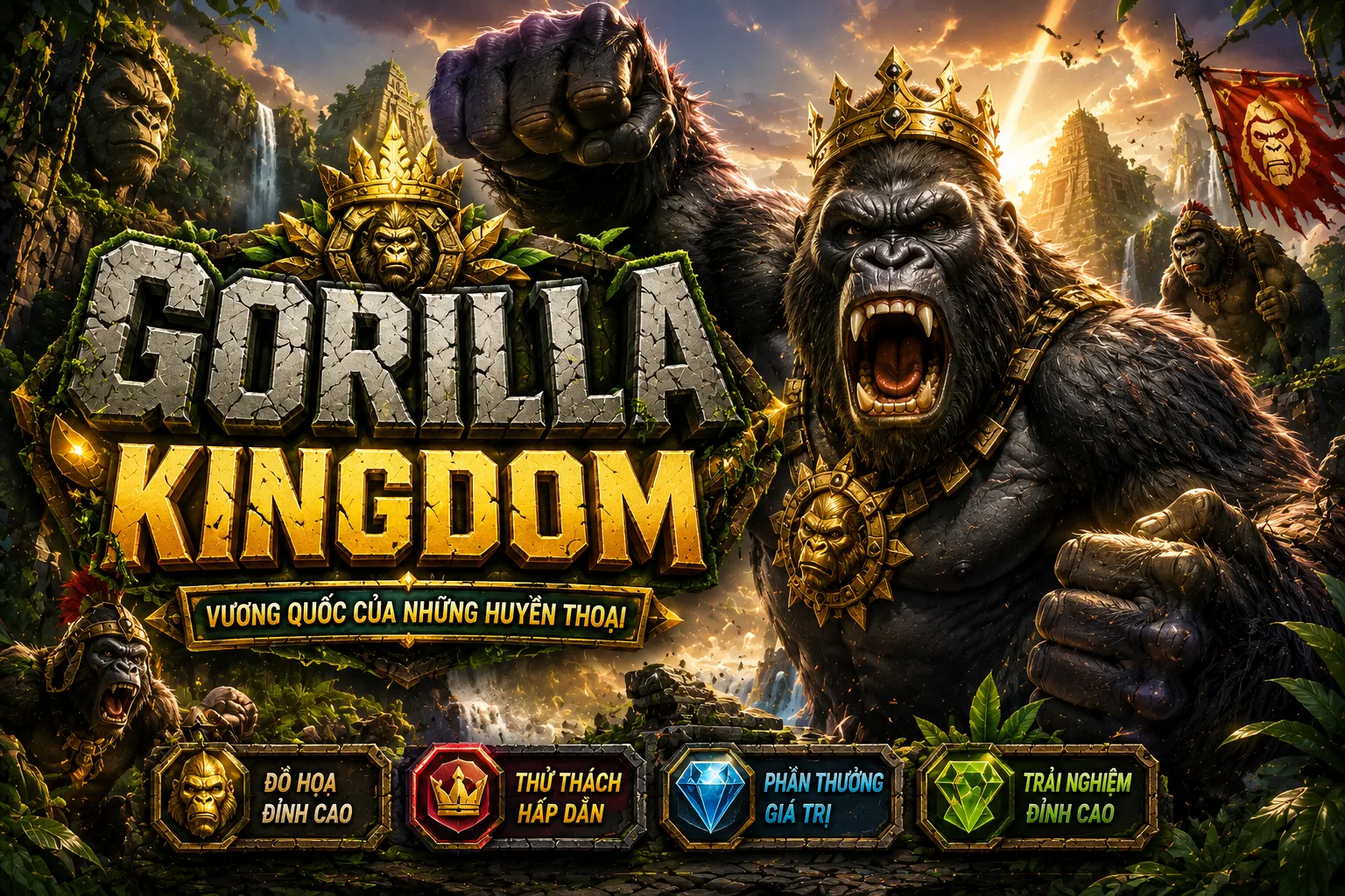 Cú cào khỉ đột tỏa sóng xanh bích bùng nổ biểu tượng trong FC88 GORILLA KINGDOM